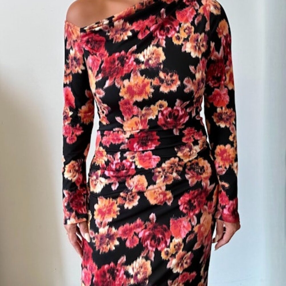 Asymmetrical Floral Midi Dress